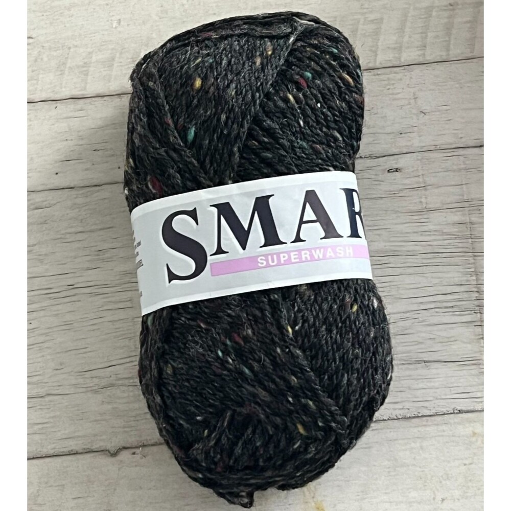 Vtg New SMART Superwash 100% Wool Yarn Skein Norway Dark Grey Multi-Color Fleck